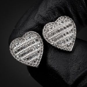 Pretty Heart 14K White Gold Sterling Silver Cute Womens Baguette Stud Earrings